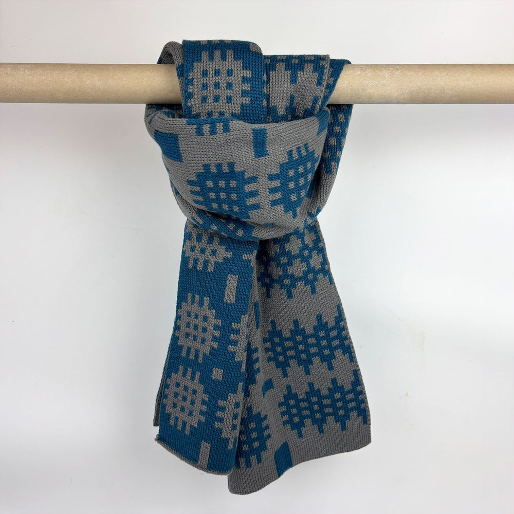 Welsh blanket teal and grey scarf by Moose & Co