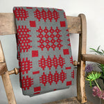Welsh blanket tapestry print red and grey throw
