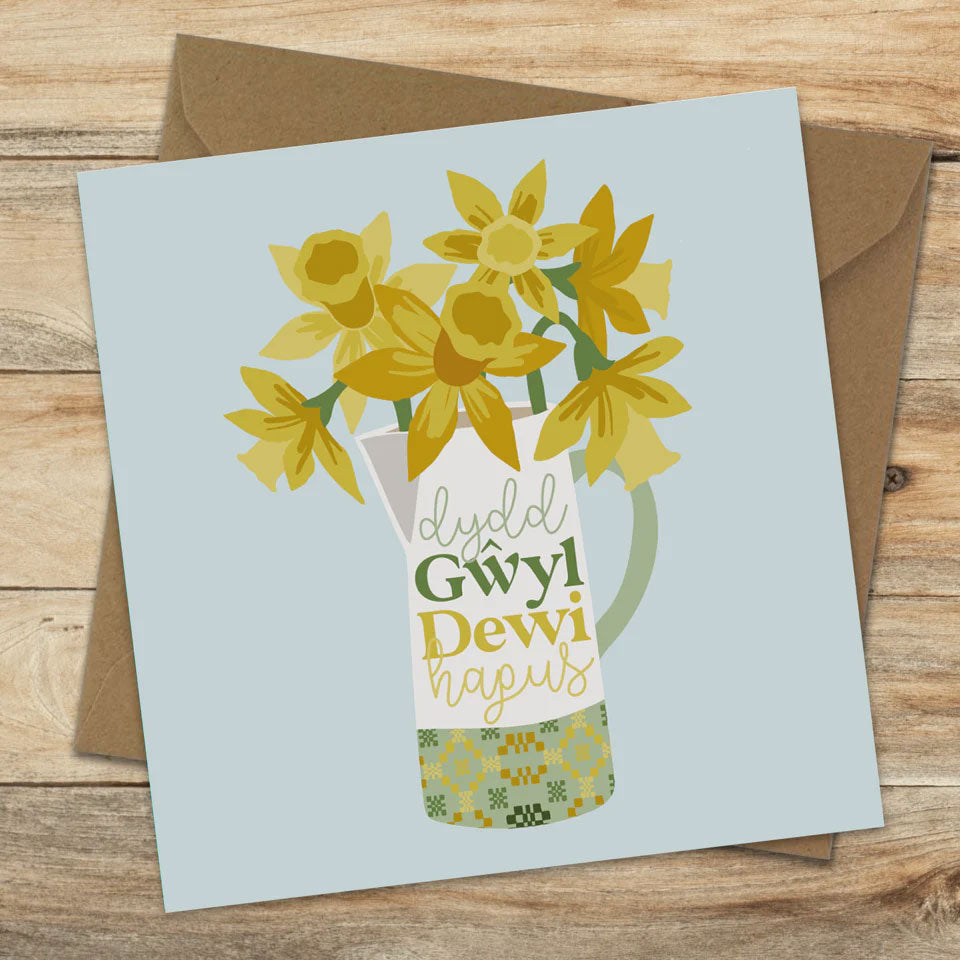 Dydd Gwyl Dewi hapus card - daffodils