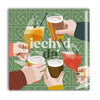 Ceramic coaster featuring the word 'cheers' in Welsh, Iechyd da.