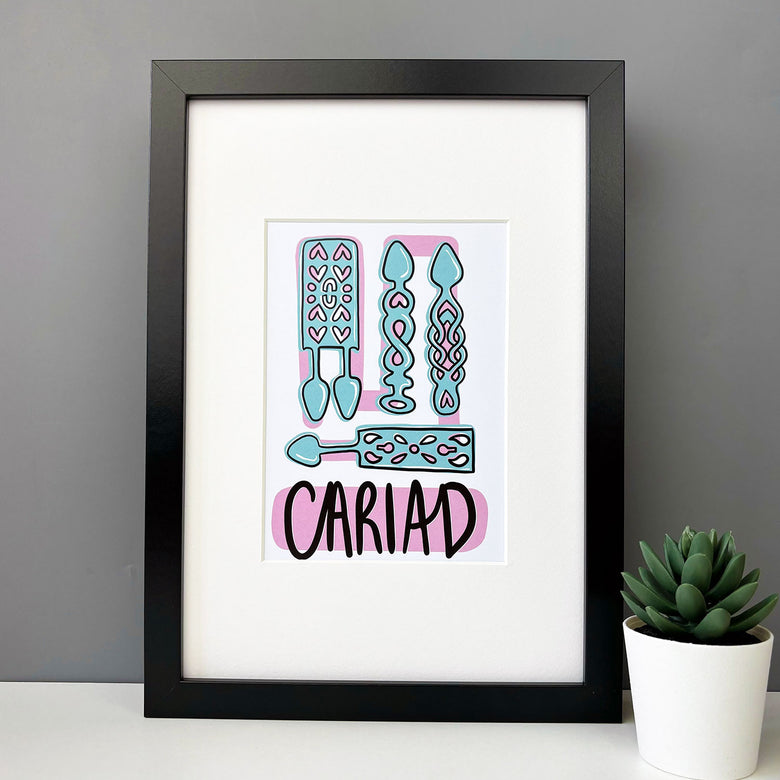 Cariad love spoons print