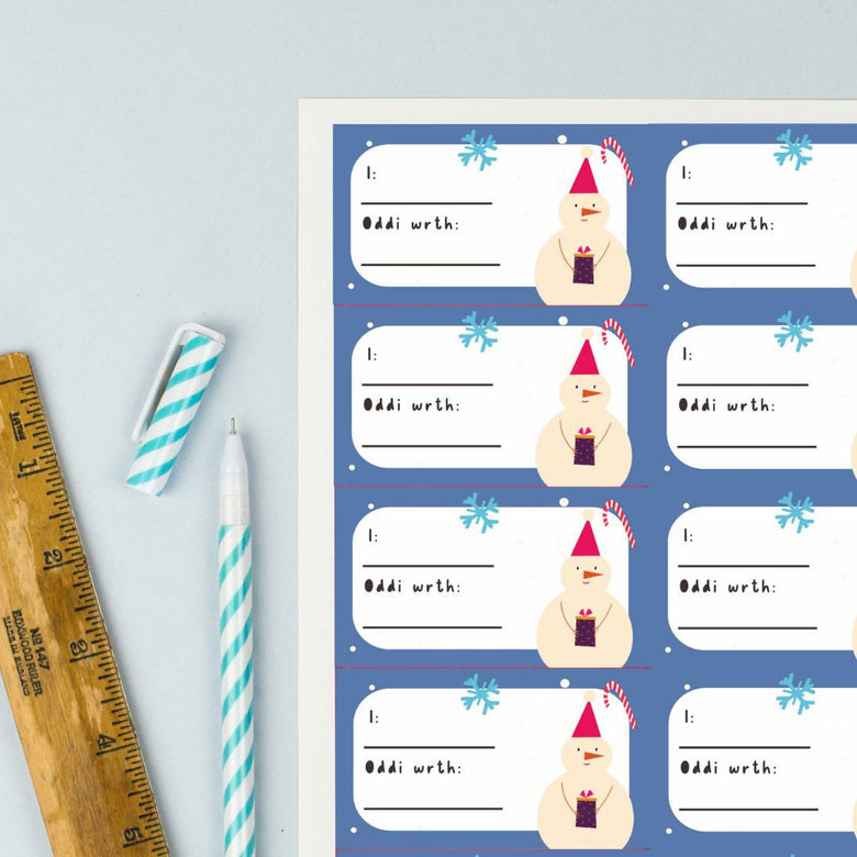 Welsh Christmas gift labels - snowman