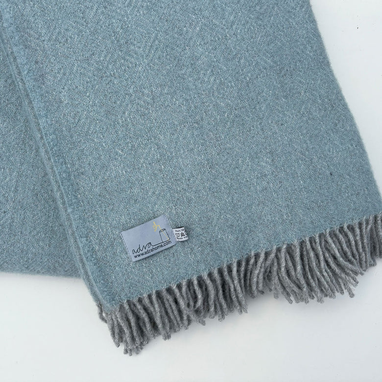 Geo extra large wool throw - duck egg blue