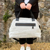 tweed weekend bag featuring silver grey herringbone wool made in Wales by Tweedmill