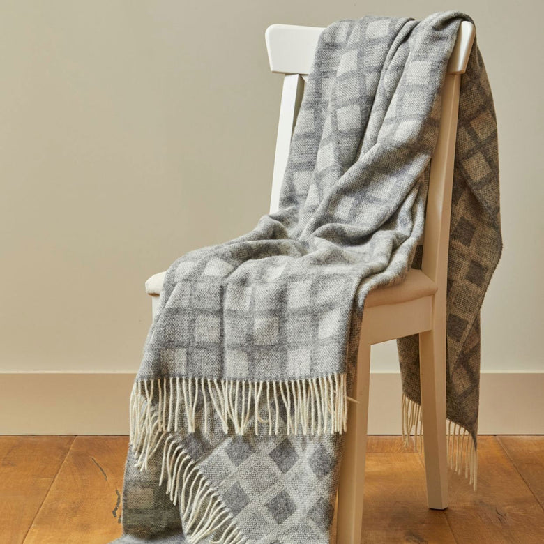 100% pure new wool throw blanket in dove grey made in Wales by Tweedmill