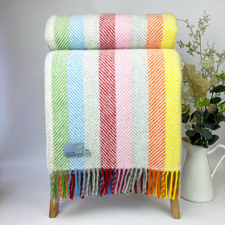 Wool stripe Welsh throw - rainbow