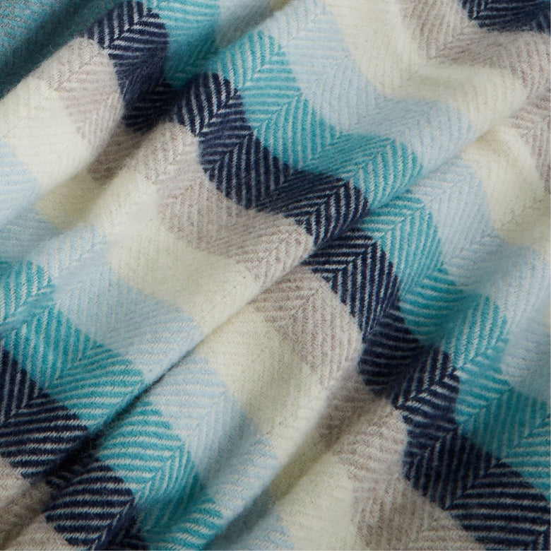 Pure new wool Welsh throw in blue stripes by Tweedmill