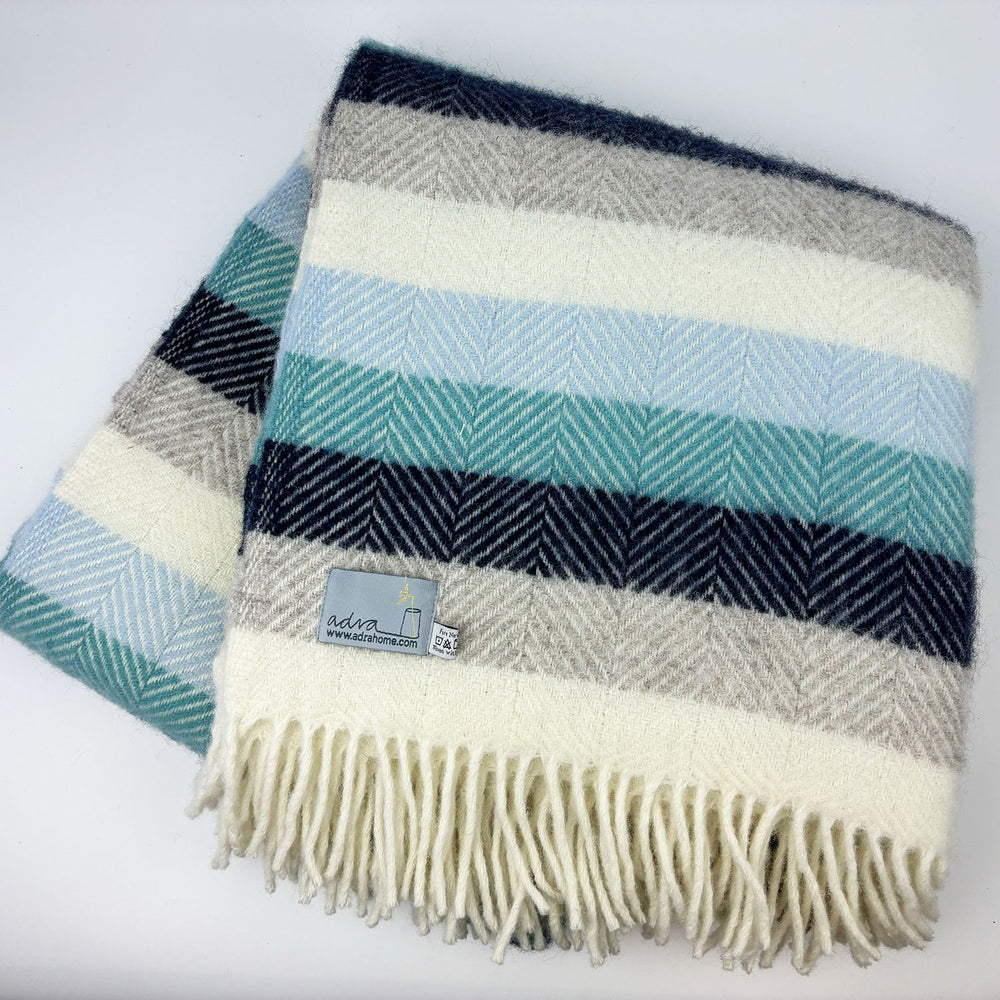 Wool stripe Welsh throw - seashore