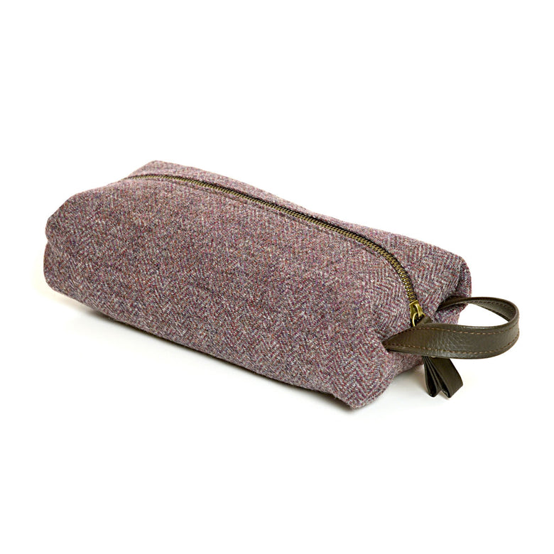 Wool tweed heather herringbone wash bag made in Wales Tweedmill