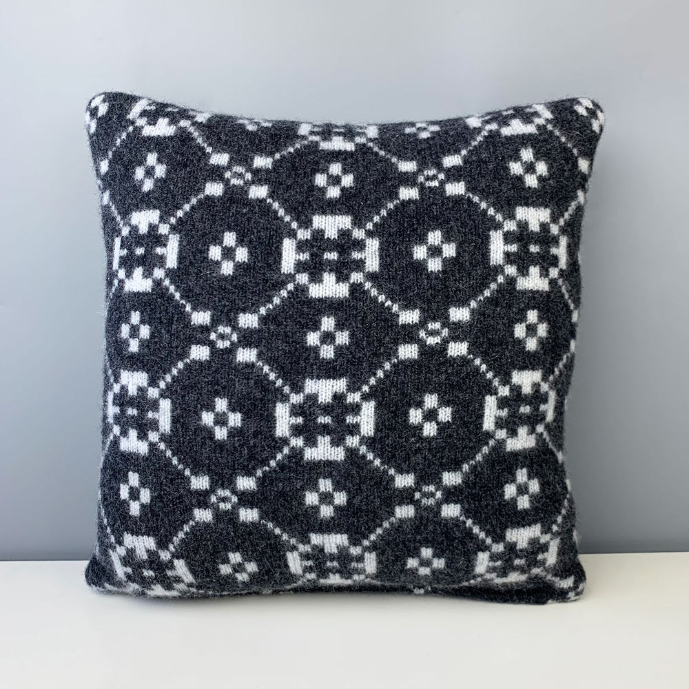 Lambswool Welsh blanket print cushion - mini, charcoal