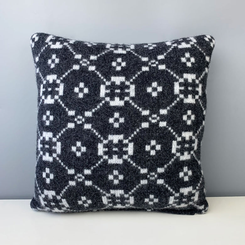 Lambswool Welsh blanket print cushion - mini, charcoal