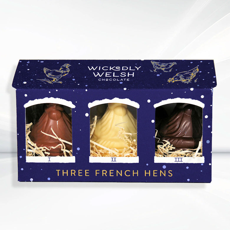 Three French chocolate hens