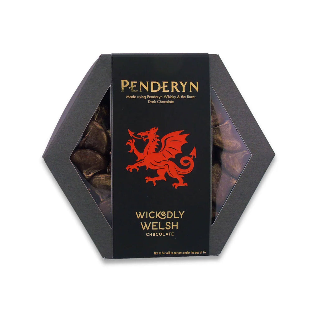 Dark chocolate blended with with Penderyn Welsh Whisky by Wickedly Welsh