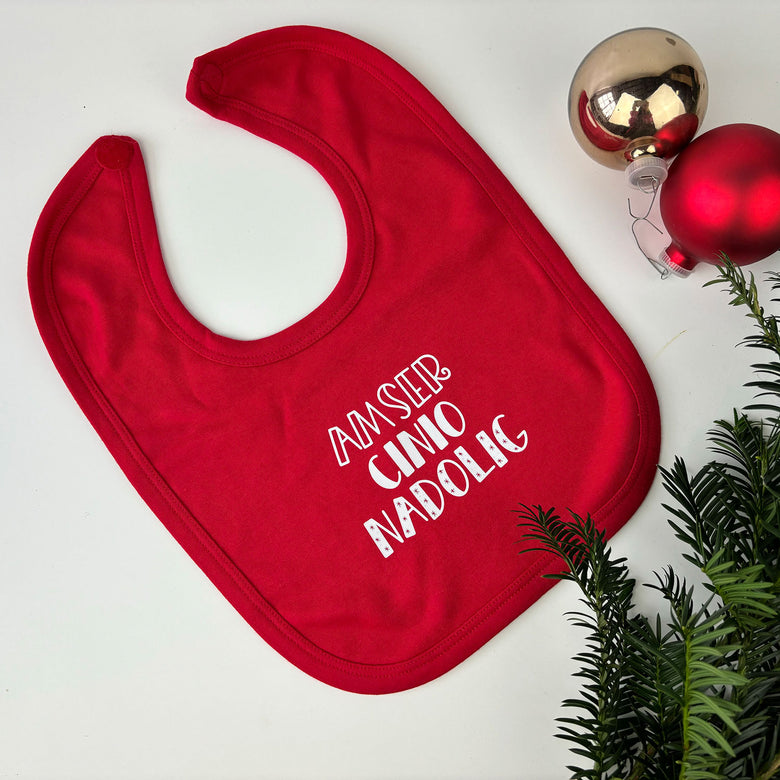 Amser cinio Nadolig bib - red