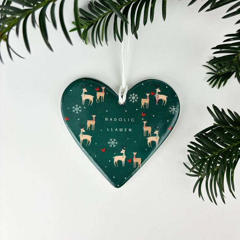 Nadolig Llawen heart decoration - deer