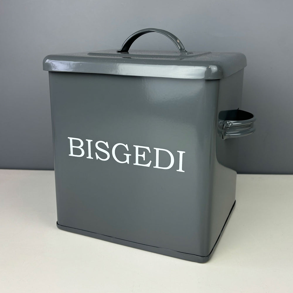 Bisgedi square biscuit tin - serif, dark grey