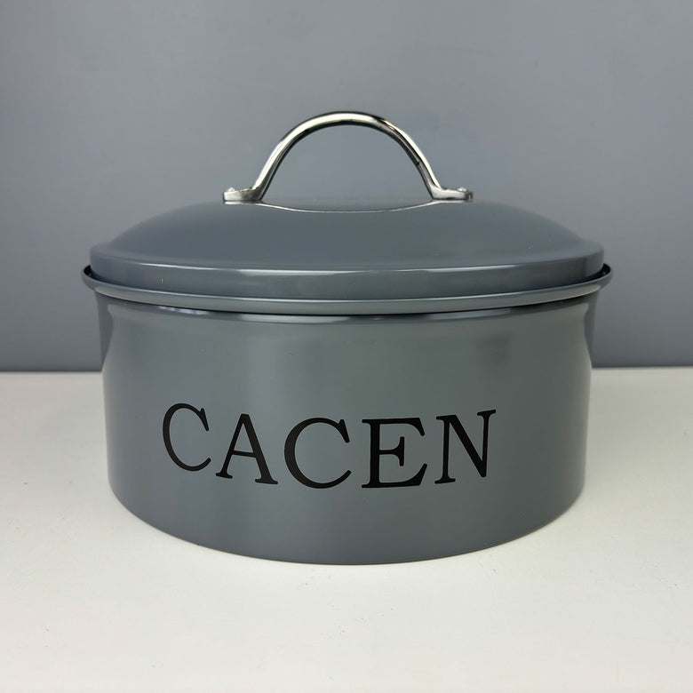 Cacen cake tin - serif, dark grey & chrome