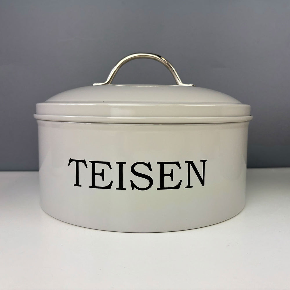 Cacen/Teisen cake tin - serif, light grey & chrome