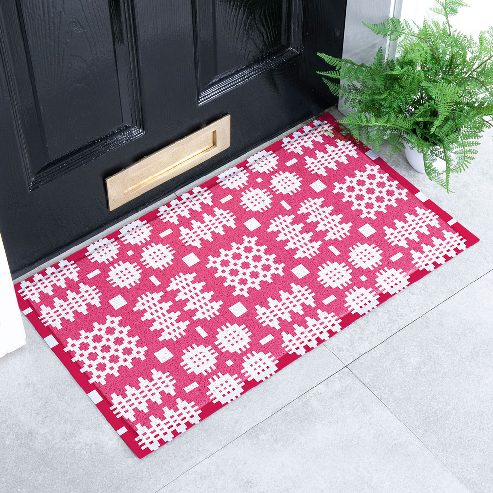 Welsh blanket print doormat - red