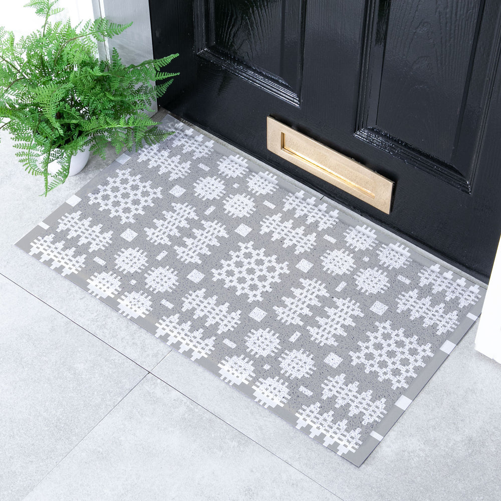Welsh blanket print doormat - grey
