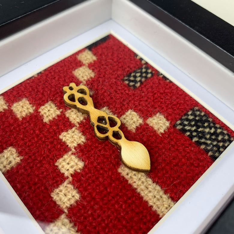 Framed Welsh love spoon - red and black