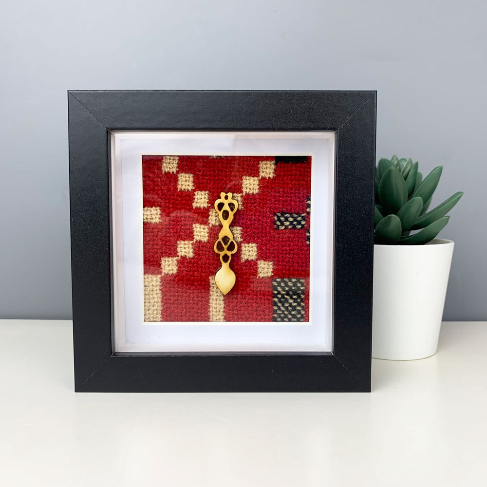 Framed Welsh love spoon - red and black