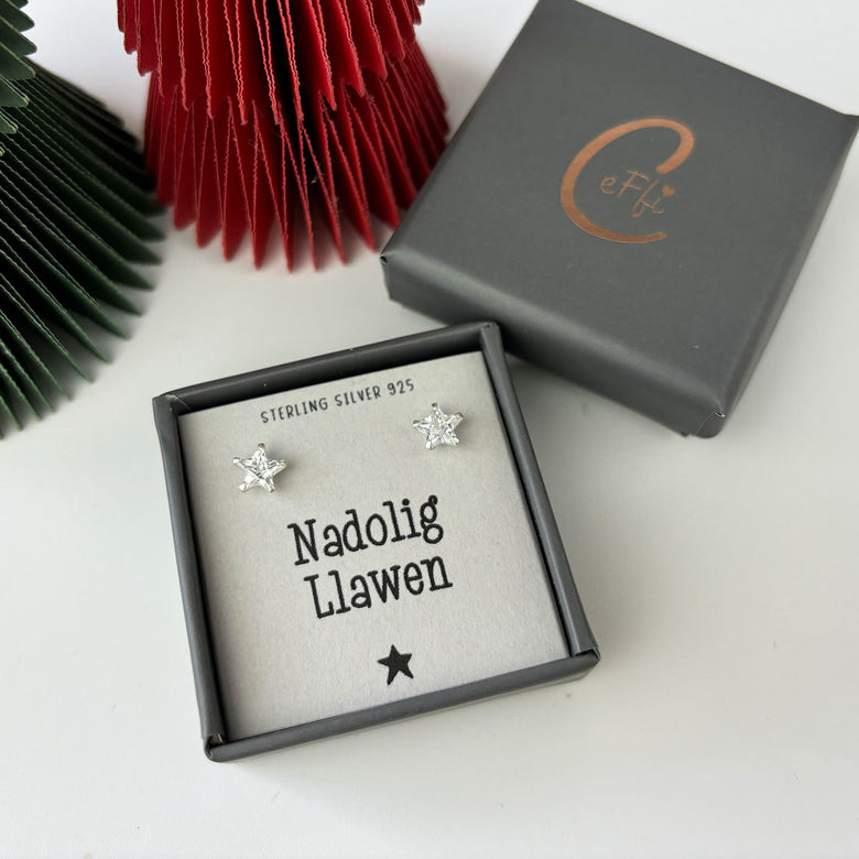 Nadolig Llawen star stud earrings