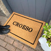 Extra large coir doormat featuring the word croeso