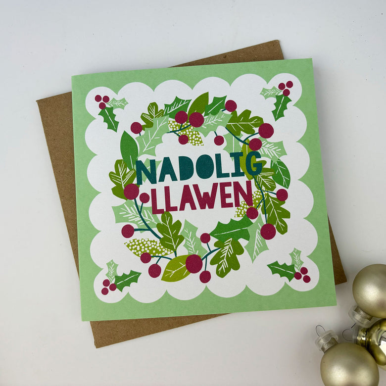 Nadolig Llawen Christmas card - holly