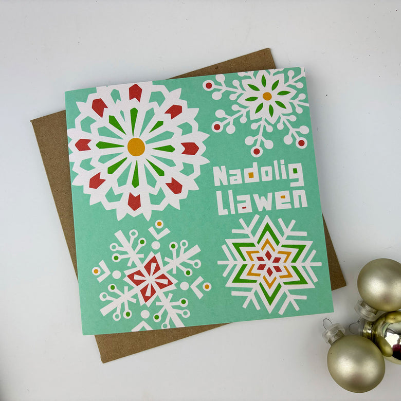 Nadolig Llawen Christmas card - snowflakes