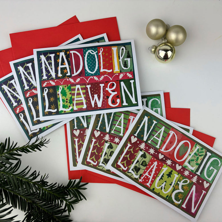 Nadolig Llawen Christmas cards - pack of 6, bright