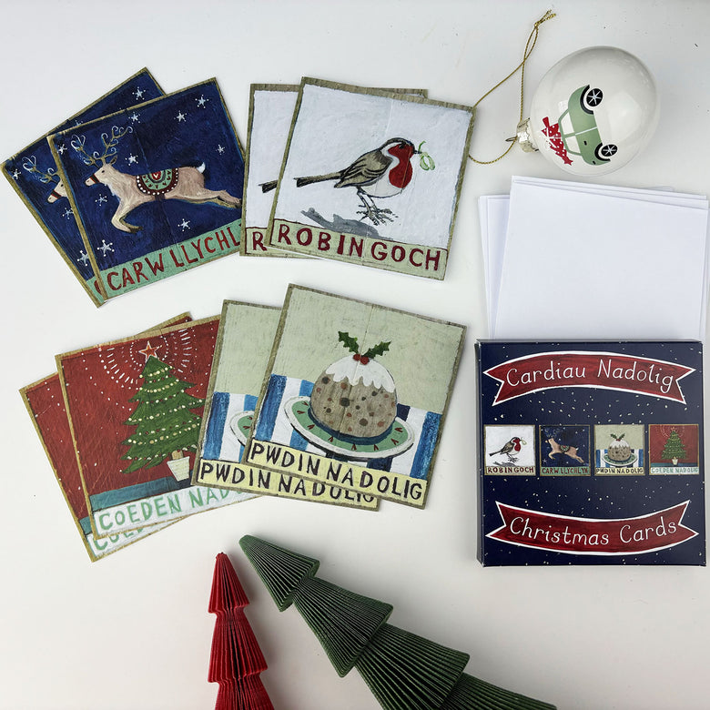 Mini Welsh Christmas cards - box of 8, driftwood