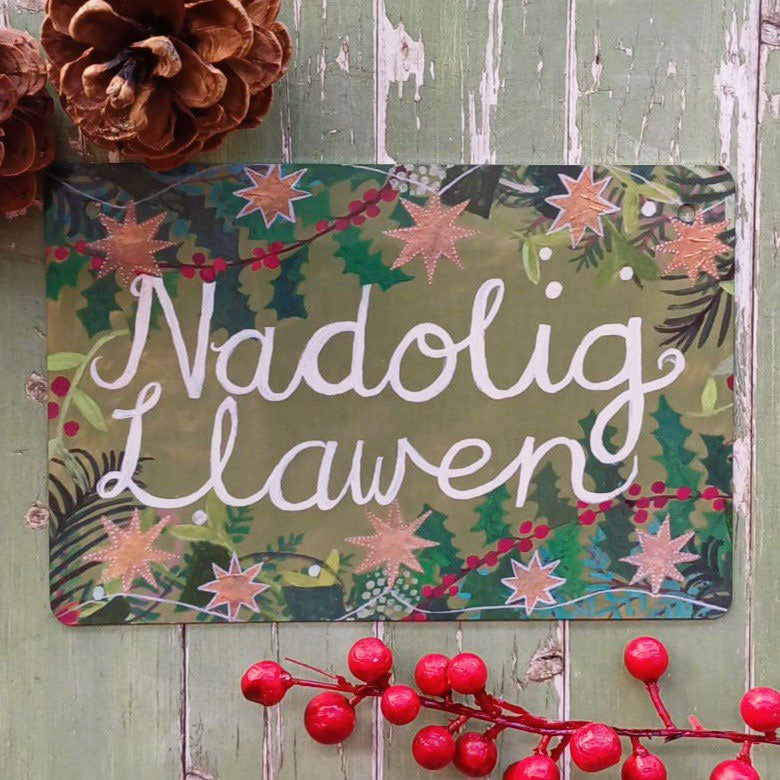 Nadolig Llawen Welsh Christmas tin sign by Driftwood Designs