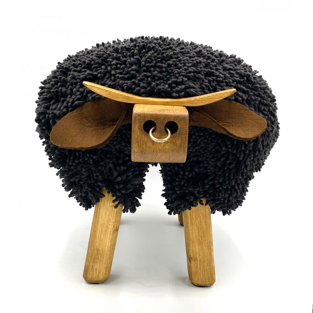 Welsh bull footstool – black and oak