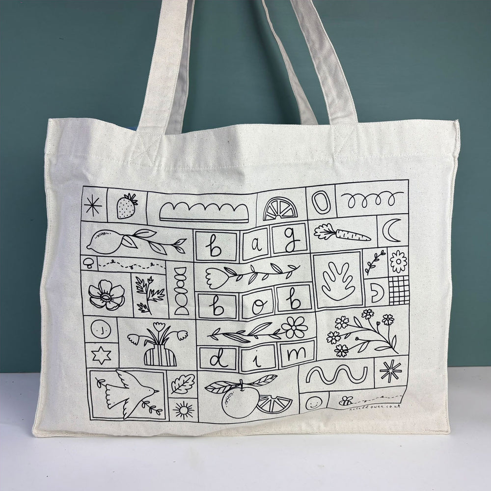 Welsh tote bag with the words 'bag bob dim' by Heledd Owen