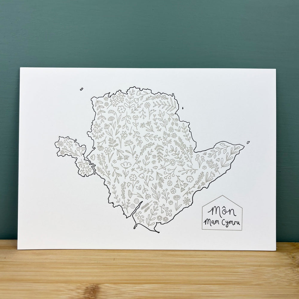 Anglesey letterpress print with the words Môn Mam Cymru by Heledd Owen