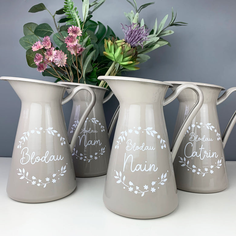 Personalised flower jug - warm grey