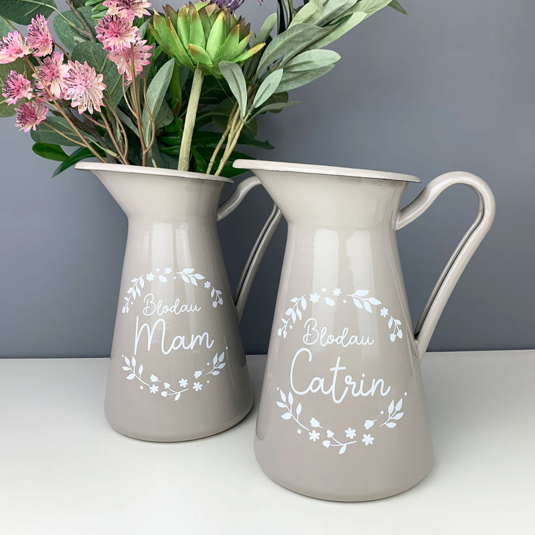Personalised flower jug - warm grey