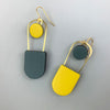 Leather double swing earrings - grey/yellow