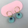 Leather circle hoop earrings - light blue/navy
