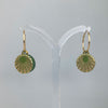 Leather circle hoop earrings - gold/olive green
