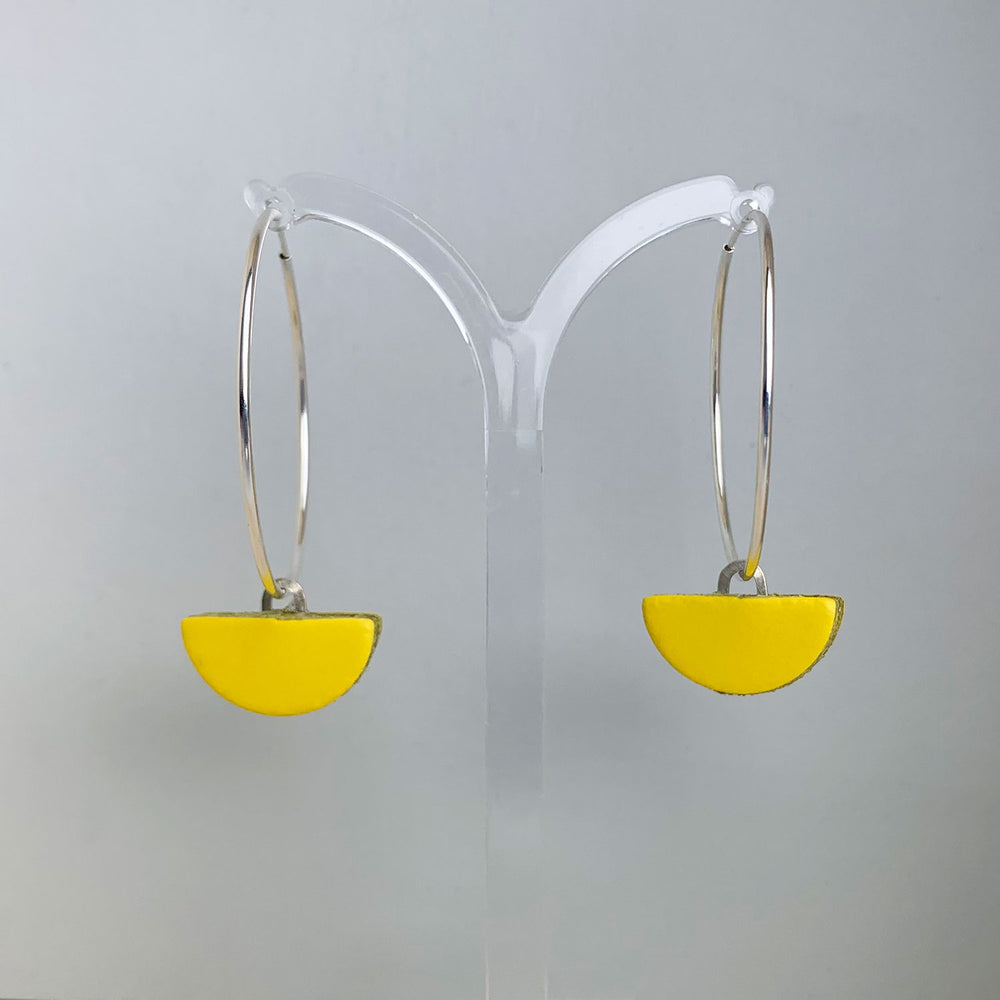 Leather semi circle hoop earrings - yellow