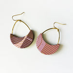 handmade leather earring by Kay Morgan in a pink geo pattern