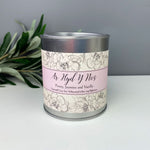Hand poured scented soy wax candle, presented in a tin featuring words from the Welsh hymn 'Ar hyd y nos'