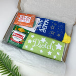 Diolch Welsh letterbox gift with welsh socks, soap, chocolate and Welsh Brew tea
