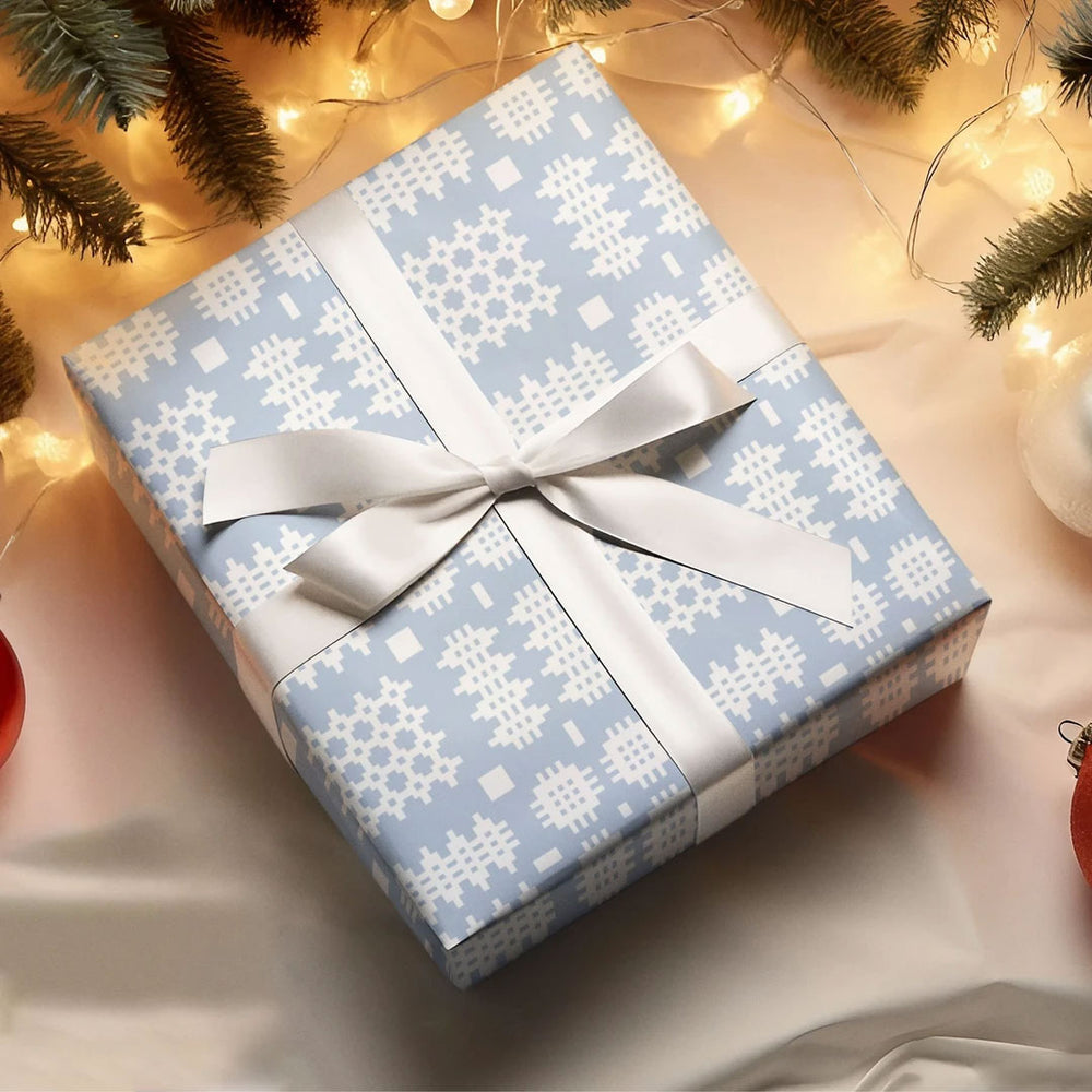 Blue and white Welsh blanket wrapping paper - 3m roll