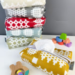 Welsh blanket print cover for baby wipes packets in 5 colours
