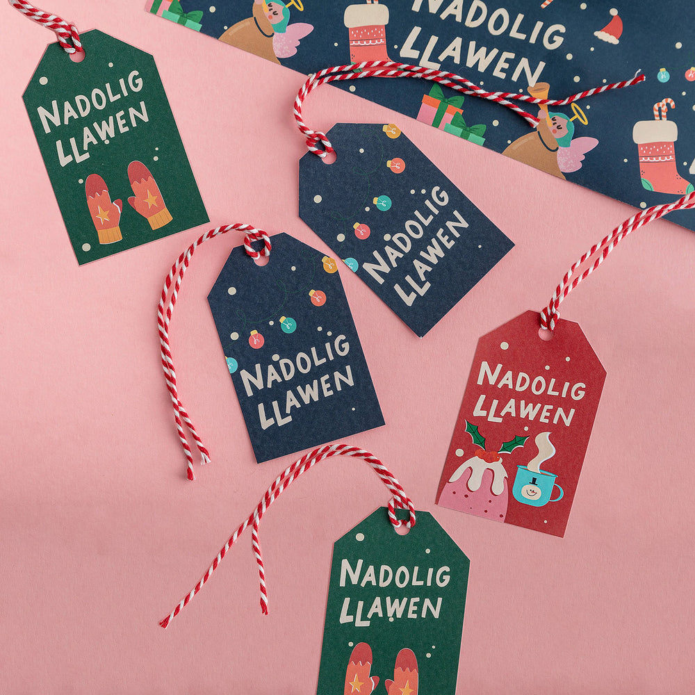 Welsh Christmas colourful gift tags with 'Nadolig Llawen' 