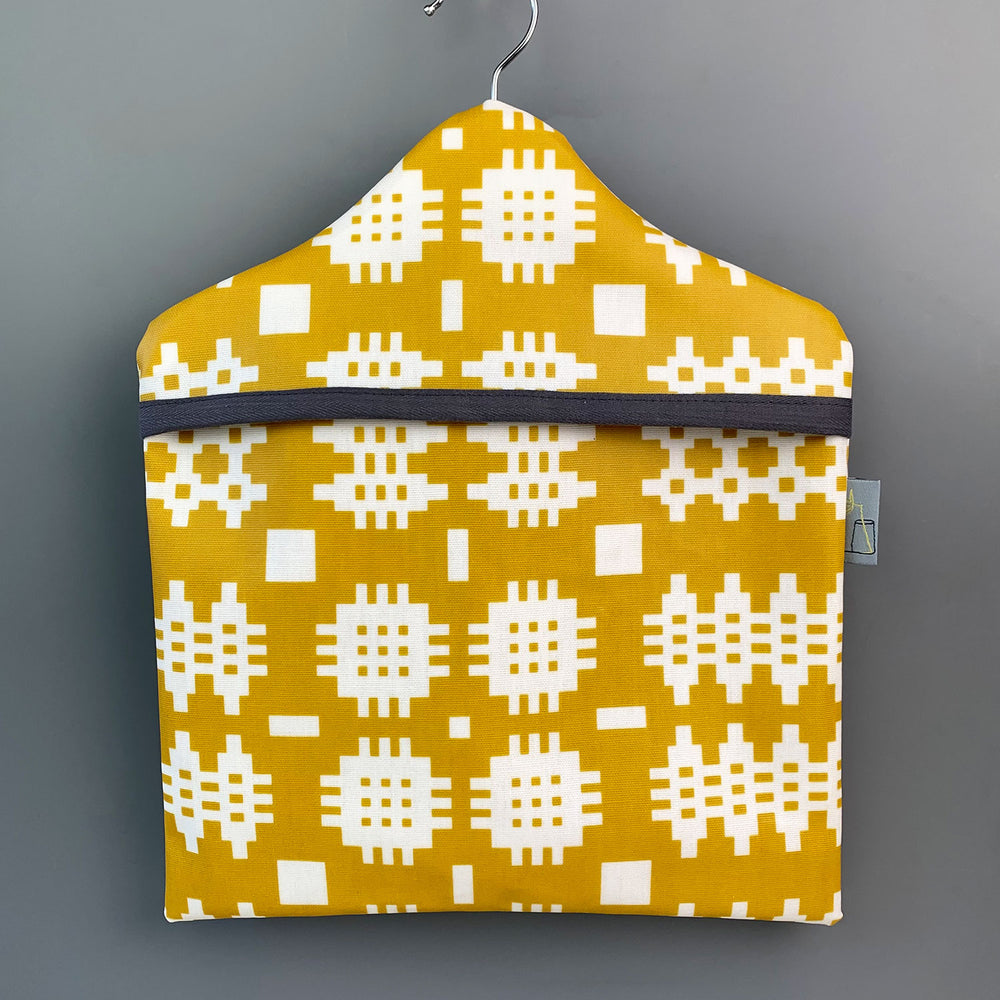 Welsh blanket print peg bag - matt mustard