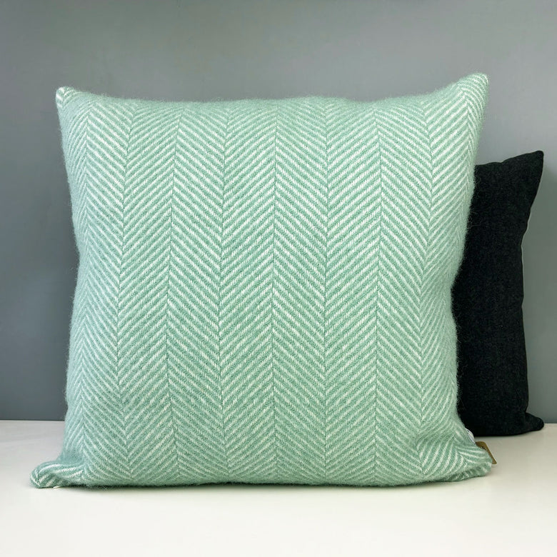 Wool fishbone Welsh cushion - large, sea green